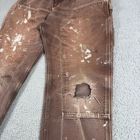 Carhartt Double Knee Jeans 32x29 Faded Thrashed Distressed Paint Splatter